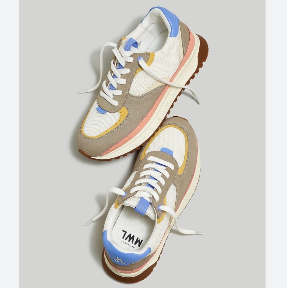 Madewell Kickoff colorblock sneakers in pink/yellow/blue/tan, women’s 8.5